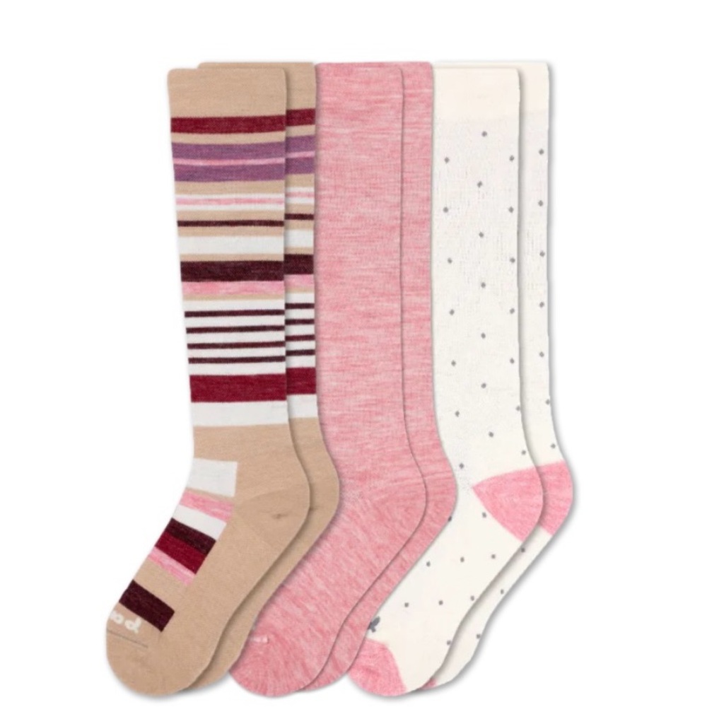2 Pair Women's Compression Socks - Sz 8.5 - 11.5 (Solid Pink & Polka Dot)